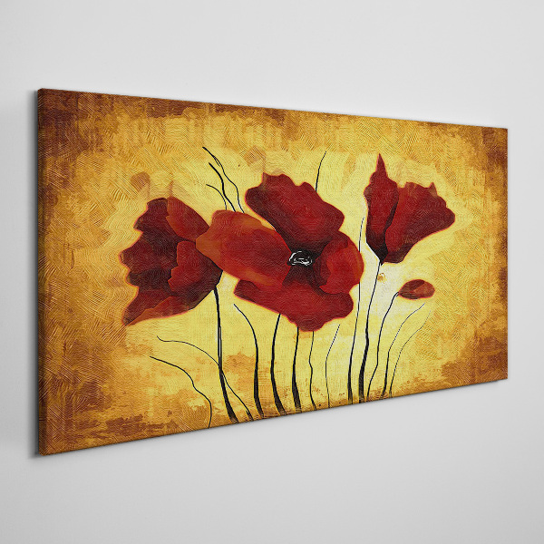 Red poppies on a yellow background Canvas wall art