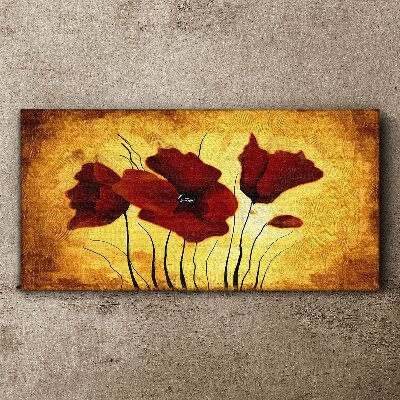 Red poppies on a yellow background Canvas wall art