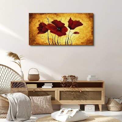 Red poppies on a yellow background Canvas wall art