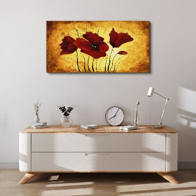 Red poppies on a yellow background Canvas wall art