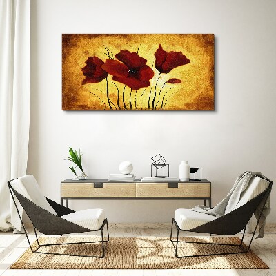 Red poppies on a yellow background Canvas wall art