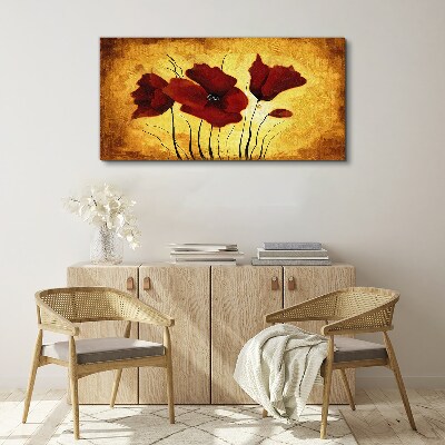 Red poppies on a yellow background Canvas wall art