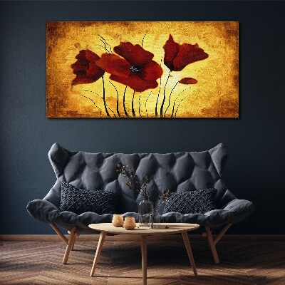Red poppies on a yellow background Canvas wall art