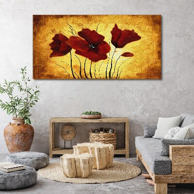 Red poppies on a yellow background Canvas wall art