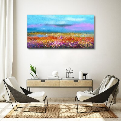 Floral landscape in pastel colors Canvas wall art