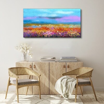 Floral landscape in pastel colors Canvas wall art