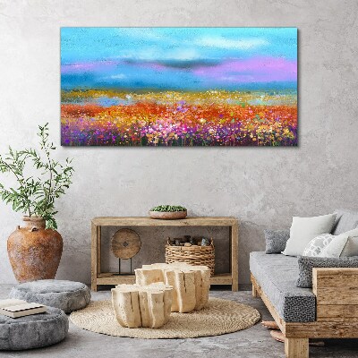 Floral landscape in pastel colors Canvas wall art