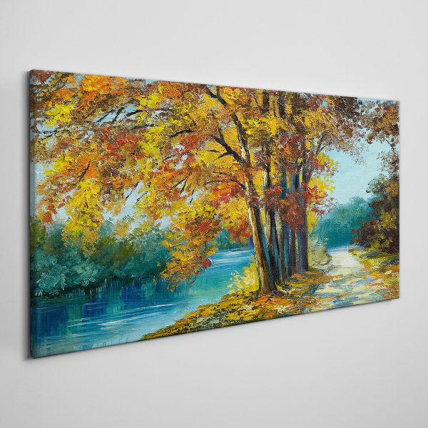 Autumn alley by the river Print on canvas