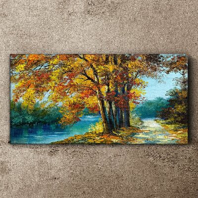 Autumn alley by the river Print on canvas