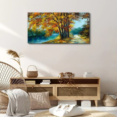 Autumn alley by the river Print on canvas