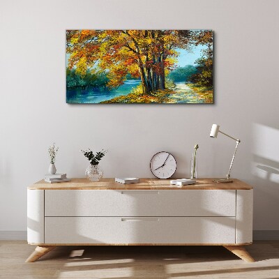 Autumn alley by the river Print on canvas