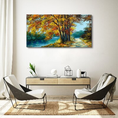 Autumn alley by the river Print on canvas