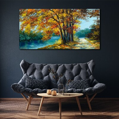Autumn alley by the river Print on canvas