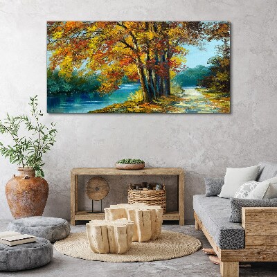 Autumn alley by the river Print on canvas