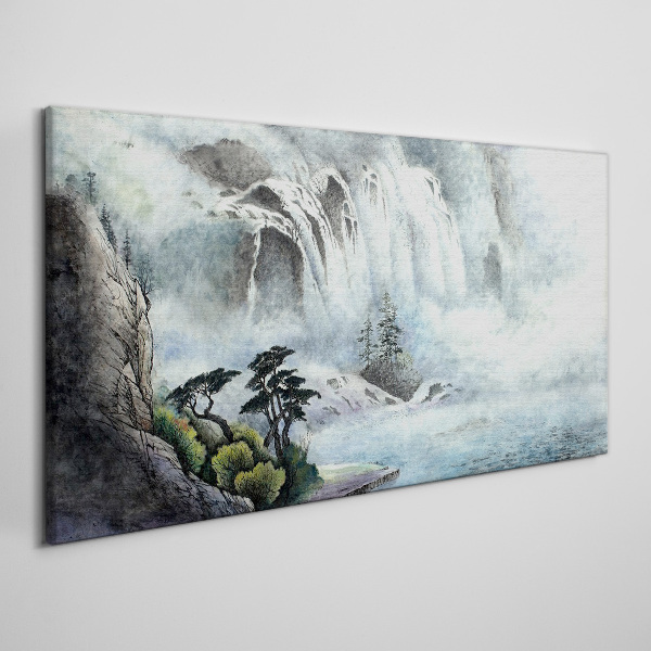 Waterfall in a mystical landscape Print on canvas