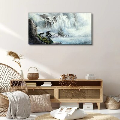 Waterfall in a mystical landscape Print on canvas