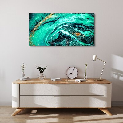 Turquoise waves with gold accents Canvas wall art
