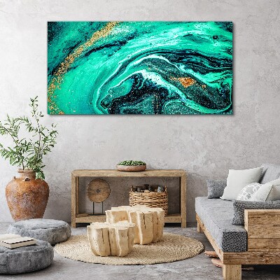 Turquoise waves with gold accents Canvas wall art