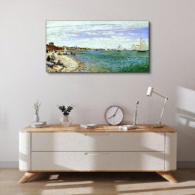 Seaside landscape with sailboats Print on canvas