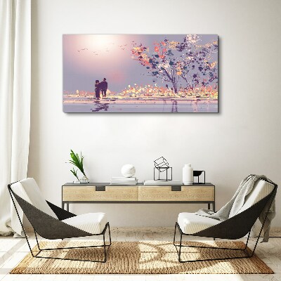 Romantic sunset walk Print on canvas
