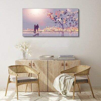 Romantic sunset walk Print on canvas