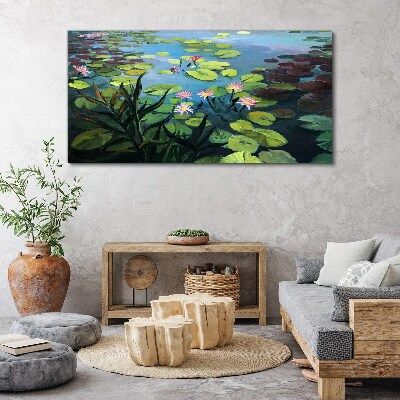 Lake flower leaves flowers Canvas Wall art
