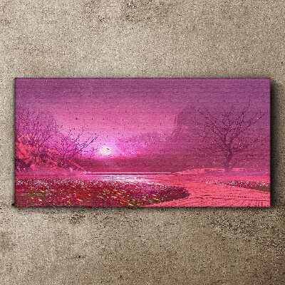 Pink fog over the spring landscape Print on canvas