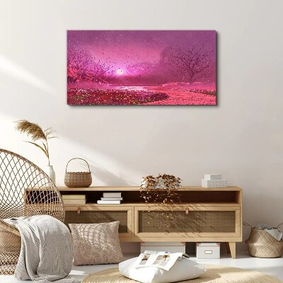 Pink fog over the spring landscape Print on canvas