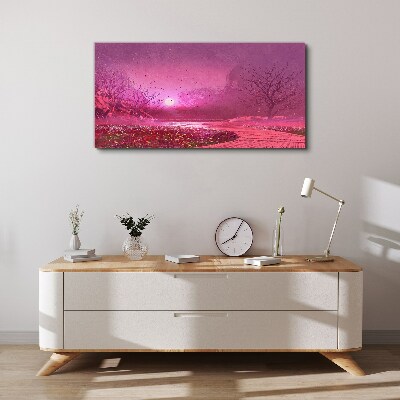 Pink fog over the spring landscape Print on canvas