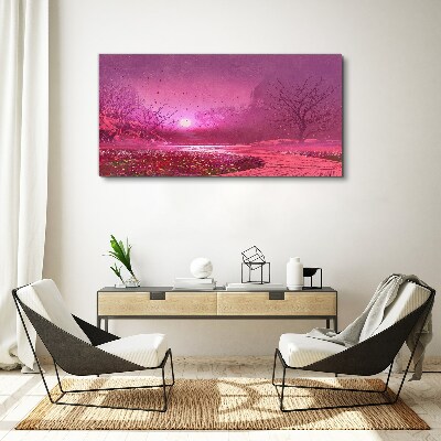 Pink fog over the spring landscape Print on canvas