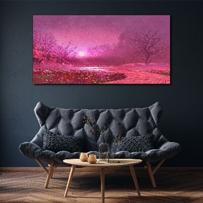 Pink fog over the spring landscape Print on canvas