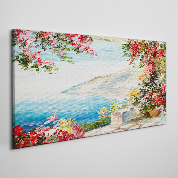 Summer seaside landscape with flowers Print on canvas