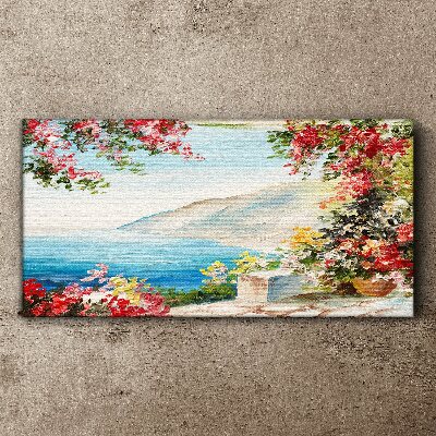 Summer seaside landscape with flowers Print on canvas