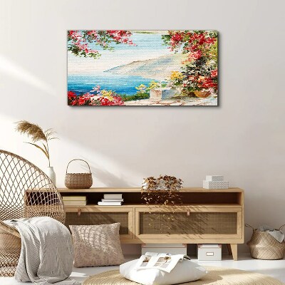 Summer seaside landscape with flowers Print on canvas
