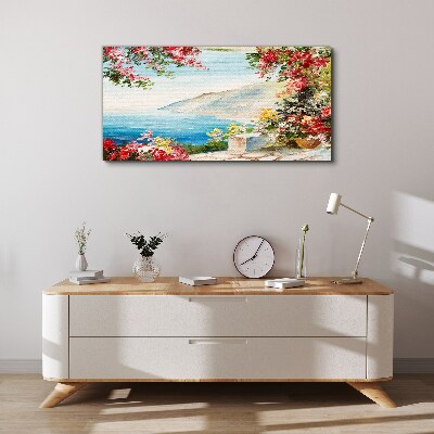Summer seaside landscape with flowers Print on canvas