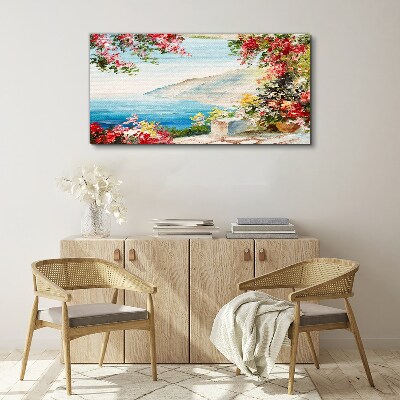 Summer seaside landscape with flowers Print on canvas