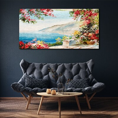 Summer seaside landscape with flowers Print on canvas