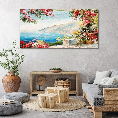 Summer seaside landscape with flowers Print on canvas