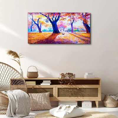 Autumn scenery in rainbow colors Print on canvas