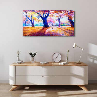 Autumn scenery in rainbow colors Print on canvas