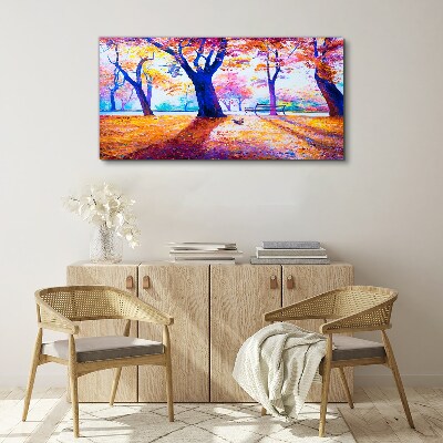 Autumn scenery in rainbow colors Print on canvas