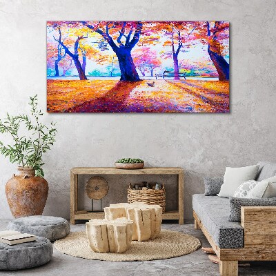 Autumn scenery in rainbow colors Print on canvas
