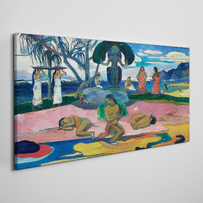 Tropical scene with characters Canvas wall art