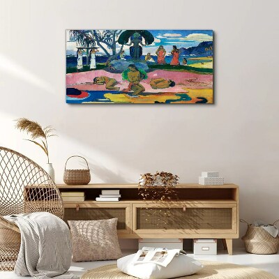 Tropical scene with characters Canvas wall art