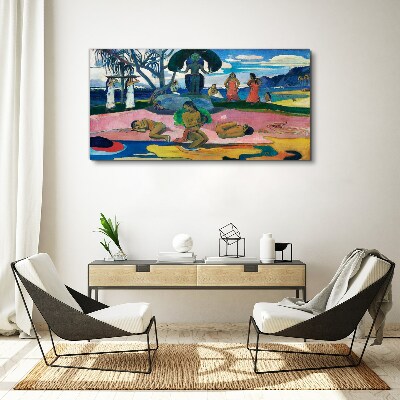 Tropical scene with characters Canvas wall art