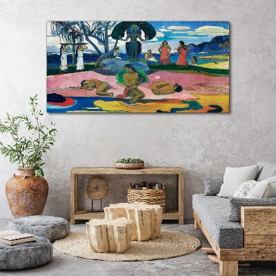 Tropical scene with characters Canvas wall art