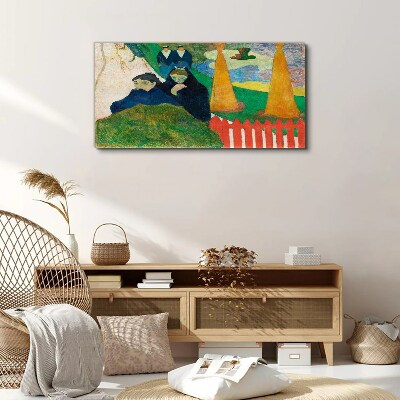 Green landscape with figures Print on canvas