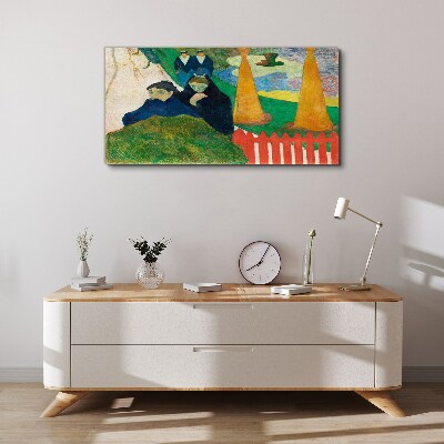 Green landscape with figures Print on canvas