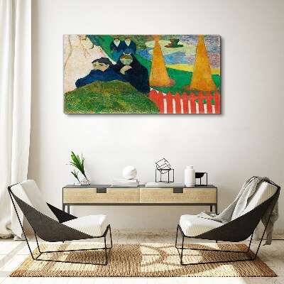 Green landscape with figures Print on canvas