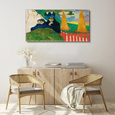Green landscape with figures Print on canvas